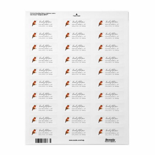 Allen's Hummingbird Return Address Label (Full Sheet)