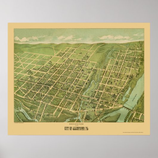 Allentown, PA Panoramic Map - 1879 Poster (Voorkant)