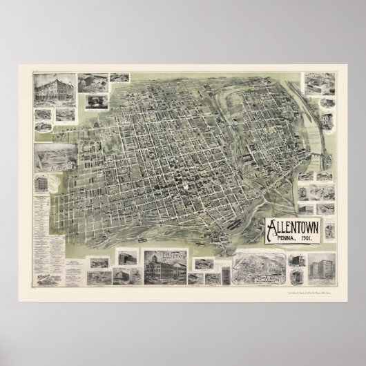 Allentown, PA Panoramic Map - 1901 Poster (Voorkant)