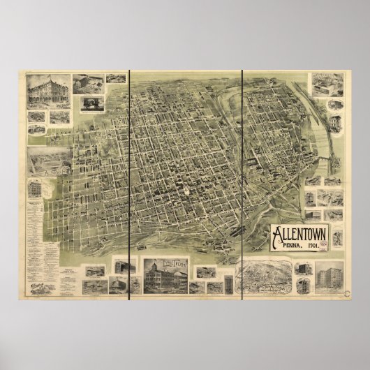 Allentown Pennsylvania 1901 Antiek Panorama Poster (Voorkant)