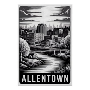 Allentown Pennsylvania Silhouette Zwart Wit Houtsn Perfect Poster