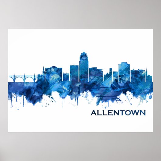 Allentown Pennsylvania Skyline Blue Poster (Voorkant)
