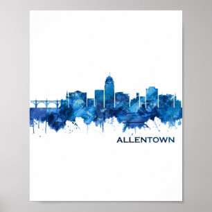 Allentown Pennsylvania Skyline Blue Poster