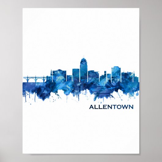 Allentown Pennsylvania Skyline Blue Poster (Voorkant)
