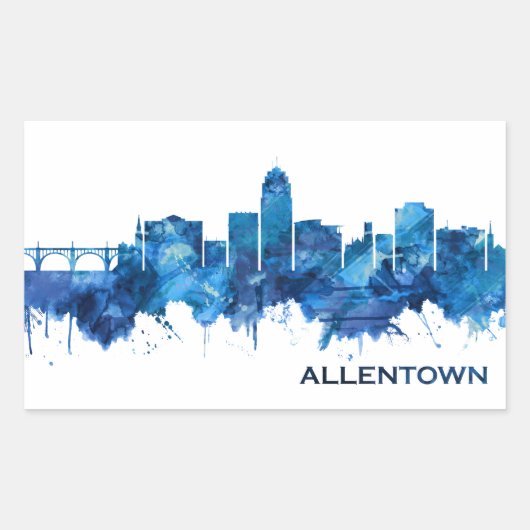 Allentown Pennsylvania Skyline Blue Rechthoekige Sticker (Voorkant)