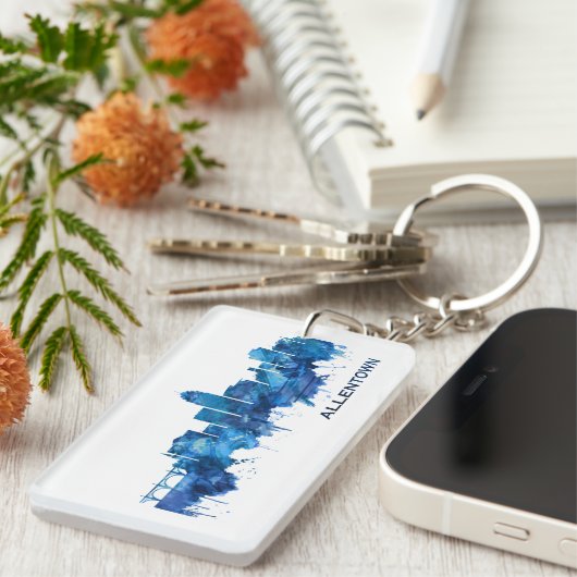 Allentown Pennsylvania Skyline Blue Sleutelhanger (Voorkant Rechts)