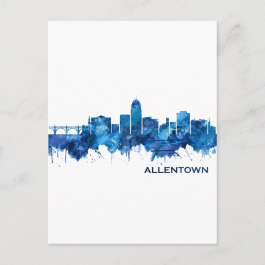 Allentown Pennsylvania Skyline Blue Uitnodiging Briefkaart (Voorkant)