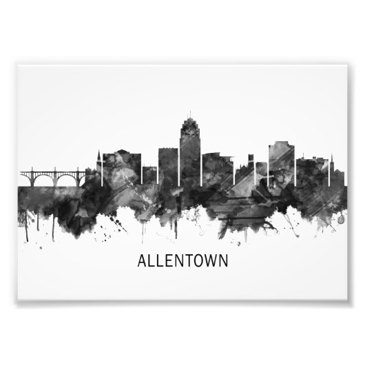 Allentown Pennsylvania Skyline BW Foto Afdruk (Voorkant)