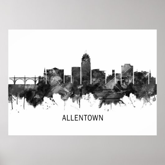Allentown Pennsylvania Skyline BW Poster (Voorkant)