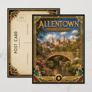 Allentown Pennsylvania Vintage Art Deco Gouden Tij Briefkaart