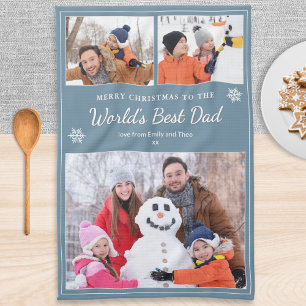 Allerbeste Papa 3 Foto's Kerstmis Blauw Theedoek