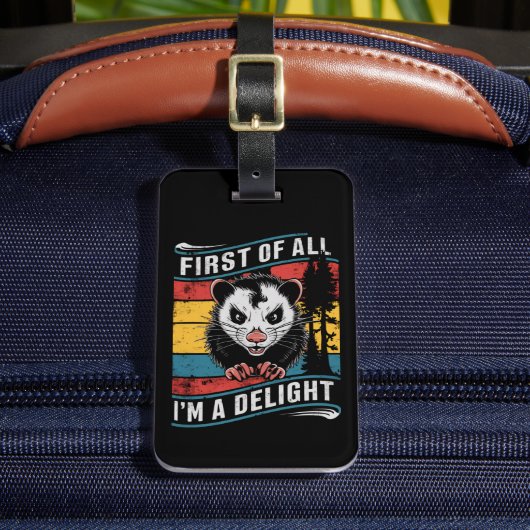 Allereerst ben ik een heerlijke grappige opossum bagagelabel (Voorkant Insitu 2)