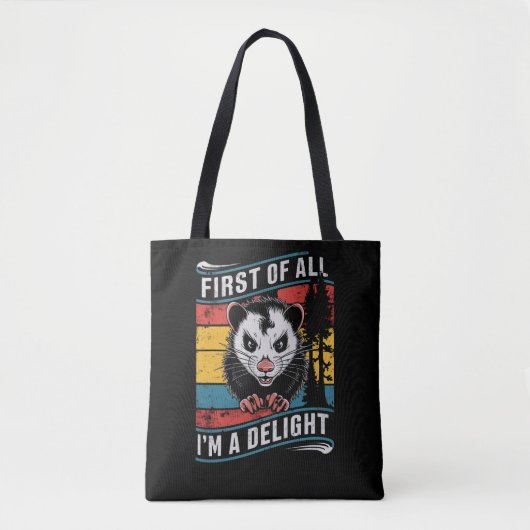Allereerst ben ik een heerlijke grappige opossum tote bag (Voorkant)