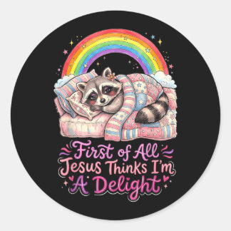 Allereerst Denkt Jezus Dat Een Vrolijke Wasbeer Ku Ronde Sticker