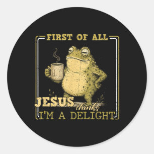 Allereerst Denkt Jezus Een Genot Kikker Meme Kledi Ronde Sticker