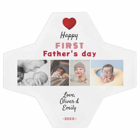 Allereerste Vaderdag Rode Hart 4 Foto Collage Voetbal (Enkel)