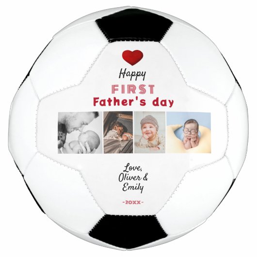 Allereerste Vaderdag Rode Hart 4 Foto Collage Voetbal (Voorkant)