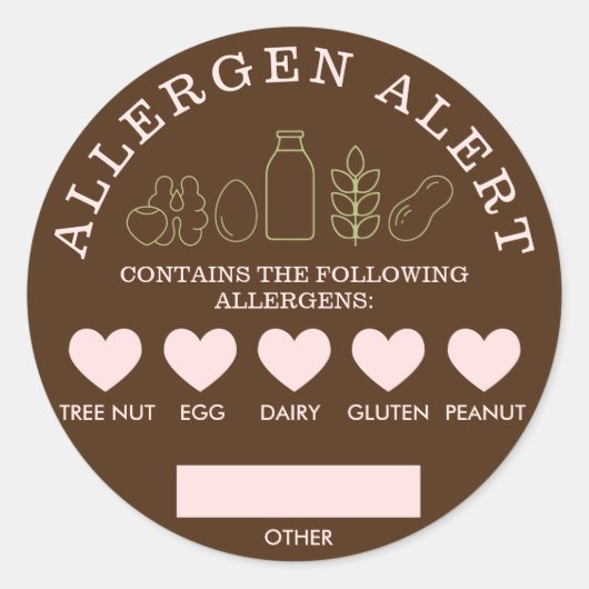 Allergeen Alert Bruine Blush Pistache Ronde Sticker (Voorkant)
