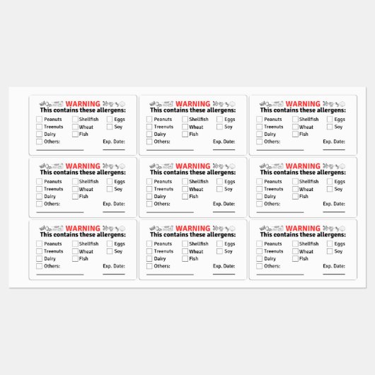 Allergeenetiketten voor voedselcontainers labels (Vel)