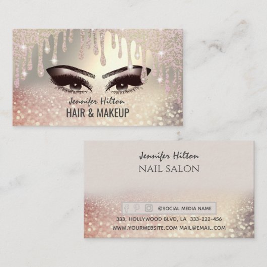 Allergeren van roos glittery haar en make-up visitekaartje (Voorkant / Achterkant)