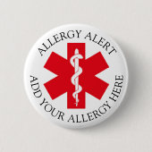 Allergie Alert, aangepaste voeg uw allergie Waarsc Ronde Button 5,7 Cm (Voorkant)