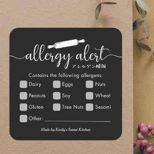 Allergie Alert Allergenen Waarschuwing Zwarte Rolr Vierkante Sticker