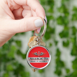 Allergie-alert allergisch voor rode zilveren caduc sleutelhanger