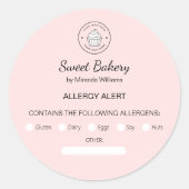 Allergie Alert Bakkerij Custom Logo Roze Ronde Sticker (Voorkant)