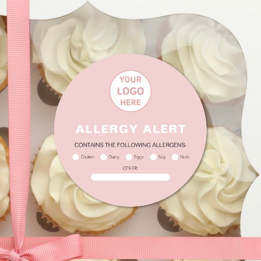 Allergie Alert Bakkerij Custom Logo Roze Ronde Sticker