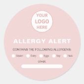 Allergie Alert Bakkerij Custom Logo Roze Ronde Sticker (Voorkant)
