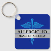 Allergie alert DIY allergisch voor blauwe ZILVEREN Sleutelhanger (Voorkant)