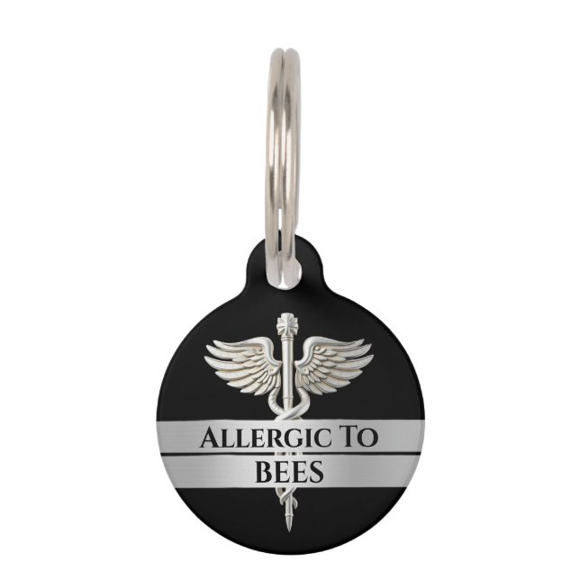 Allergie alert DIY allergisch voor ZILVER caduceus Huisdierpenning (Voorkant)
