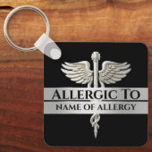 Allergie alert DIY allergisch voor ZILVER caduceus Sleutelhanger (Voorkant)