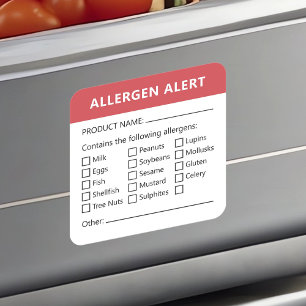 Allergie Alert Food Safety Allergenen Waarschuwing Vierkante Sticker