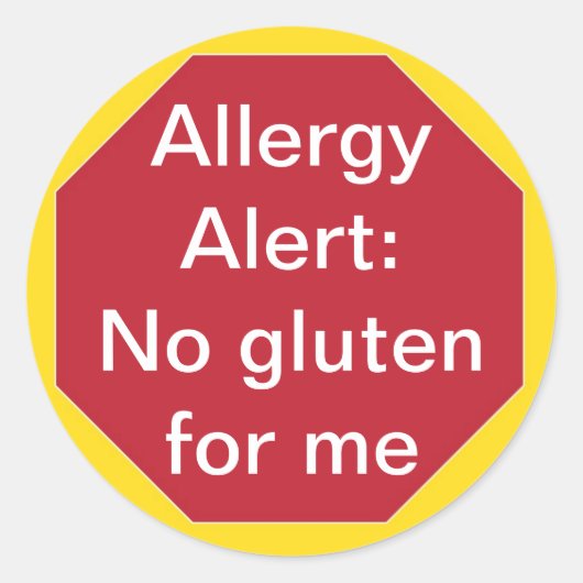 Allergie Alert: Geen gluten  tekst Ronde Sticker (Voorkant)