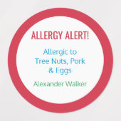 Allergie Alert Gepersonaliseerde Kinder Voedselall Labels (Design 1)