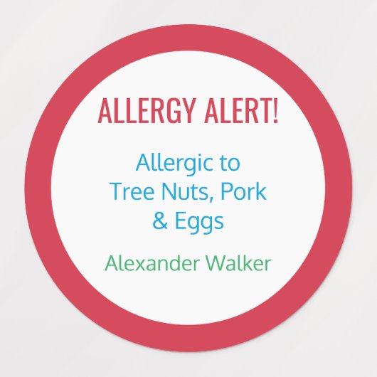 Allergie Alert Gepersonaliseerde Kinder Voedselall Labels (Design 1)