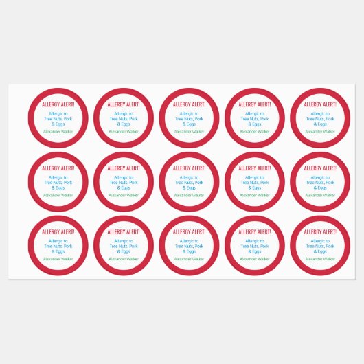 Allergie Alert Gepersonaliseerde Kinder Voedselall Labels (Vel)
