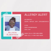 Allergie Alert Kinder Foto Medische Noodopvang Labels (Design 1)