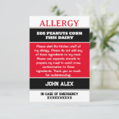 Allergie Alert Restaurant Emergency Calling Card Bedankkaart (Staand voorkant)