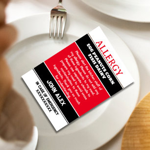 Allergie Alert Restaurant Emergency Calling Card Bedankkaart