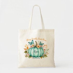 Allergie Alert Teal Pompoen Bloemen Vlinder Meisje Tote Bag