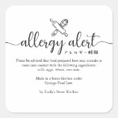 Allergie Alert Waarschuwing Deegroller Garde Minim Vierkante Sticker (Voorkant)