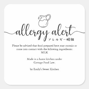 Allergie Alert Waarschuwing Melk Minimalistisch Vierkante Sticker