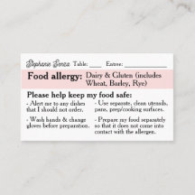 Allergie Dining Kaart, Coeliakie vriendelijk Resta