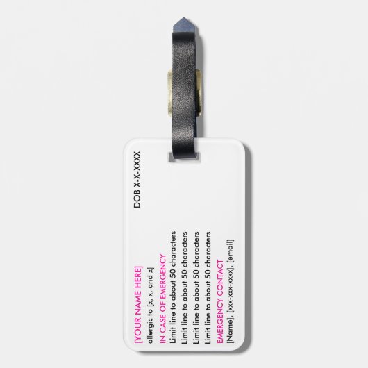 Allergie-ID & I.C.E.-label Bagagelabel (Achterkant verticaal)