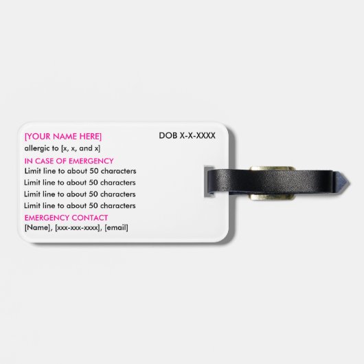 Allergie-ID & I.C.E.-label Bagagelabel (Achterkant horizontaal)