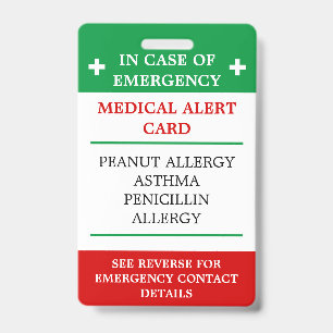 ALLERGIE in Hoesje van noodgevallen (d.w.z. Kaarta Badge