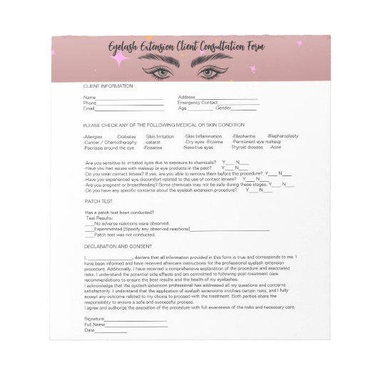 Allergie Patch Test Roos Gold toestemmingsformulie Notitieblok (Voorkant)