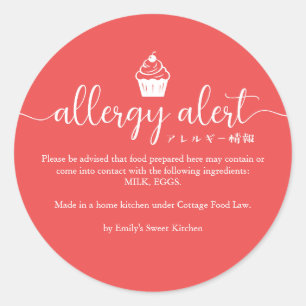 Allergie Waarschuwing Bakkerij Waarschuwing Rood C Ronde Sticker